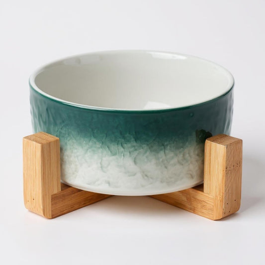 Bol surélevé en céramique avec support bois